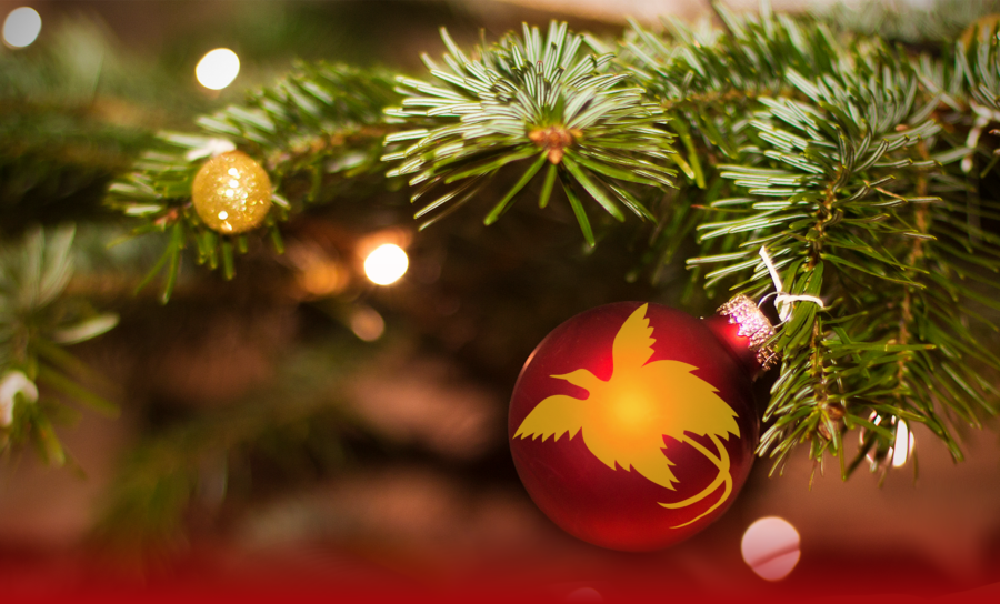 Christmas image with PNG Bird of Paradise on bauble
